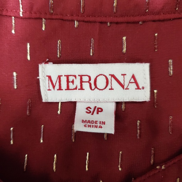 5/$25 Merona Womens Top S Red Gold Sleeveless Semi Sheer Tie Neck Career U1 - Picture 6 of 6